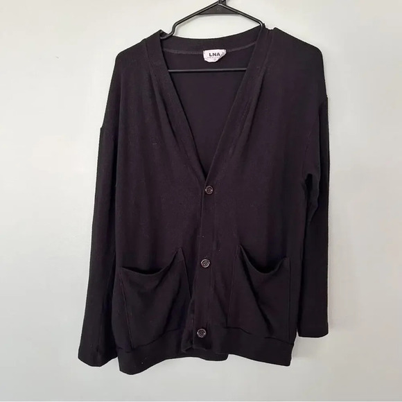 LNA Rossa Cardigan Revolve Deep V-Neck Black Knit 3 Button Capsule Small - Picture 2 of 6